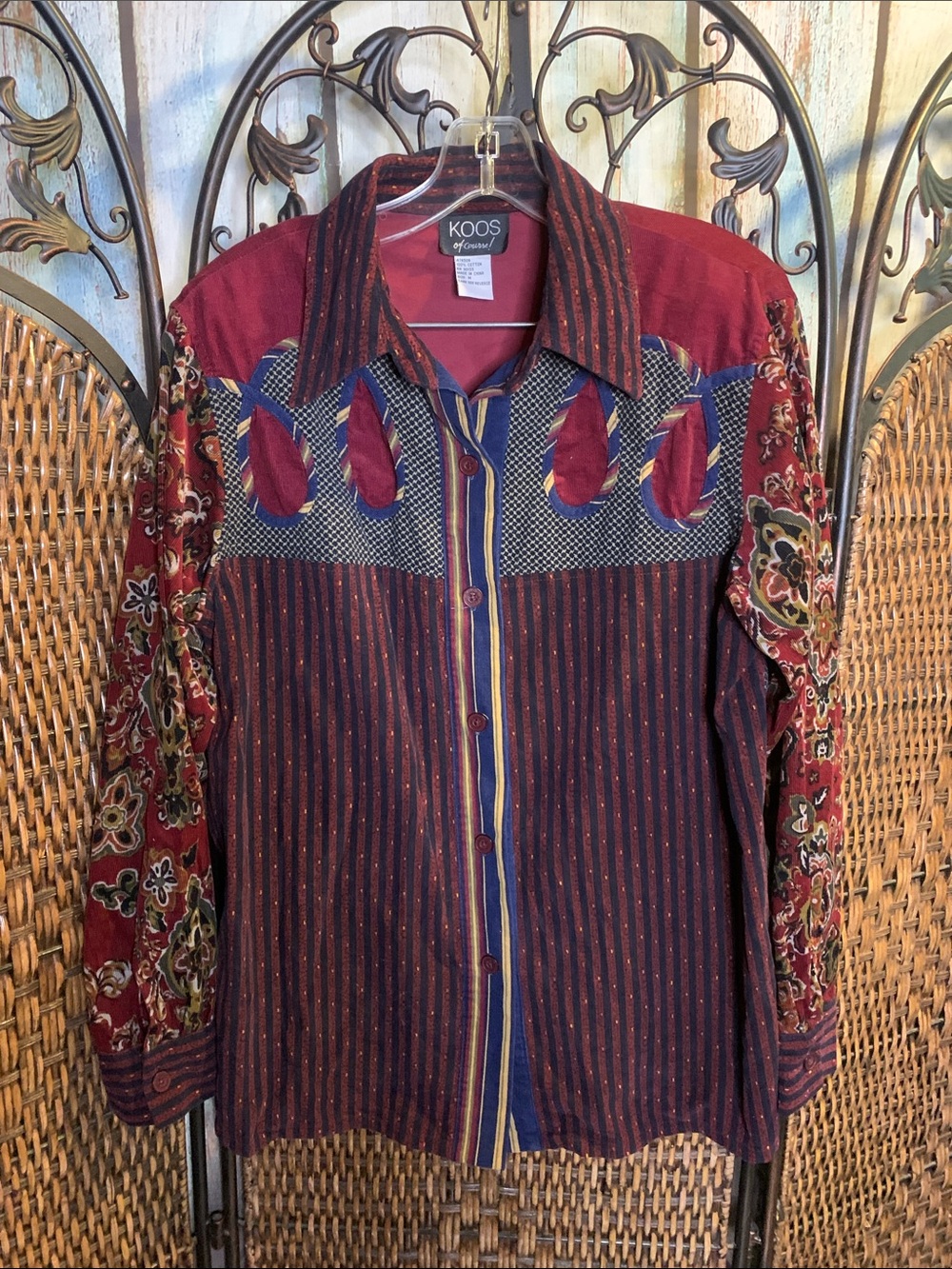 Vintage Koos of Course! Corduroy Patchwork 100% Cotton Top